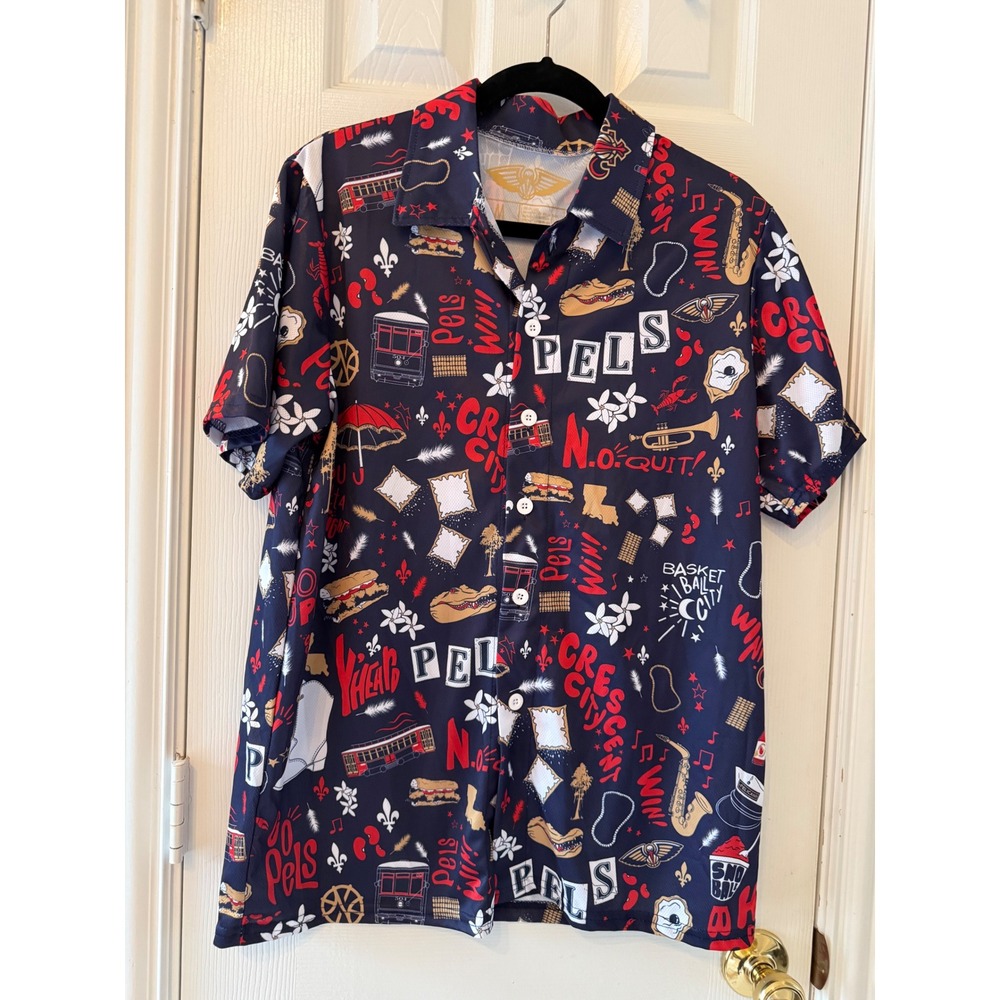 New Orleans Pelicans Crescent City Graphic Button Up Shirt Men's Large NOLA NBA
